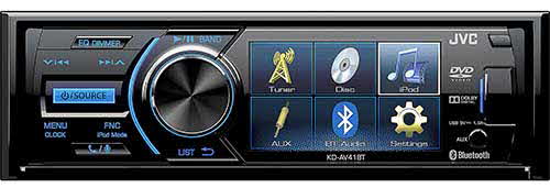 JVC DVD Receiver featuring 3" QVGA Display / Bluetooth / Rear View Camera Input / Front USB / iPod, iPhone Music Control