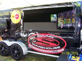 Custom "Clear Channel Broadcasting" Promotion Trailer. Installed 4 ea. 32" TV's on Omni-Mount mounts. 1 ea. 50" TV on a Articulation Omni-Mount mount powered by a Denon Receiver. 4 ea. Rockford Fosgate 12" 2-way "Kick Butt" DJ Loudspeakers. Fully functional Direct TV to all TV's with an automatic multi-satellite TV antenna. Custom interior, AC power and switching.