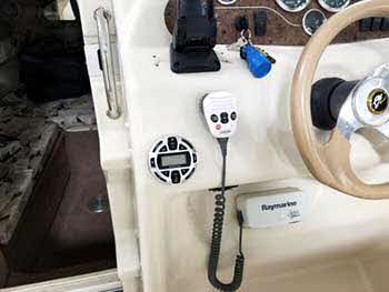 Sea Ray. Installed a Kenwood Marine Receiver, Sirius/XM in cabin and added a remote for the captain up on deck.