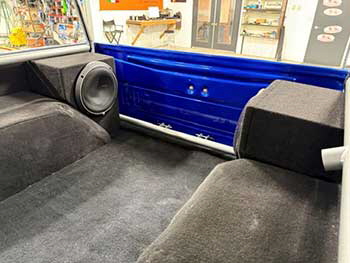 Restomod Bronco got a nice audio upgrade. Installed Rockford power speakers. Rockford tower speakers and subwoofers in a custom stack enclosure. Audio controlled by Kenwood deck and Rockford amp.