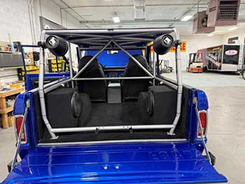 Restomod Bronco got a nice audio upgrade. Installed Rockford power speakers. Rockford tower speakers and subwoofers in a custom stack enclosure. Audio controlled by Kenwood deck and Rockford amp.