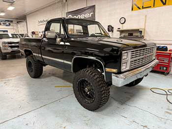 1980s Chevy pickup. Built custom sub enclosure for Kenwood subs, built custom front kick panels & rear panels for Hertz Mille Pro speakers. Installed Kenwood head unit and 2 amplifiers for power.