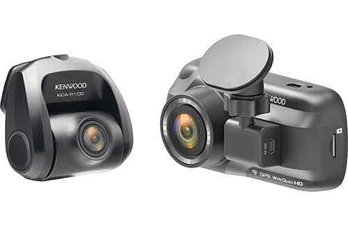 Kenwood HD dash cam with 3" display, Wi-Fi, GPS, and included rear-view cam