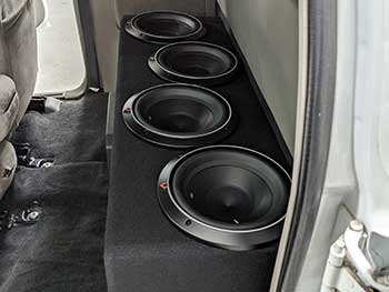2002 GMC Sonoma in for a custom enclosure housing 4 Rockford Fosgate 10" subs driven by a Rockford Prime 1200.1 amp.