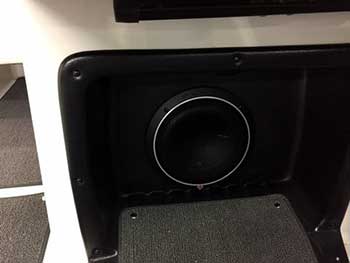Installed Kenwood marine deck, remote, speakers and amps with Rockford Fosgate 10" subwoofer and 2 pair of tower speakers.