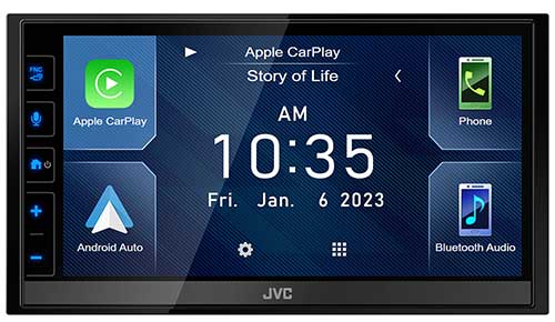 JVC Digital Media Receiver featuring 6.8-inch Capacitive Touch Control Monitor (6.8" WVGA) / Apple CarPlay / Android Auto / USB Mirroring for Android Phones/ iDatalink Maestro Ready / HDMI Input / Bluetooth� / 13-Band EQ / Short Body 