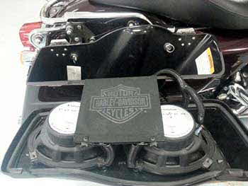 Harley Install: 2 Rockford Fosgate amps, Rockford 6x9 Power Coax Speakers and Rockford 6" Power Coax Speakers.