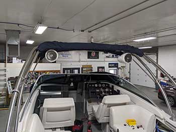 Four Winn's Boat - installed 8" Rockford Fosgate tower speakers being powered by a Rockford Fosgate amp.