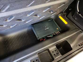 Jeep Wrangler. Installed all Kenwood components: 6.8" navigation entertainament system, amplifier, component & coax speakers, 12" shallow sub in a vehicle specific enclosure and a back up camera.