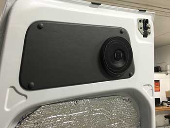 2016 Mercedes Sprinter Van. Built custom panels to house speakers in rear doors (there were no speaker locations in them prior). Installed speakers in front doors. Added a touch screen receiver with 2 Rockford Fosgate mini amps under the seat. Also installed Viper remote start with Mid City Engineering Mercedes canbus interface.